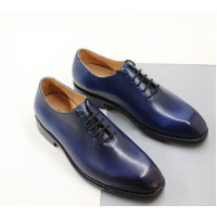 Formal Leather Shoes GOOD YEAR Handmade Private Men's Shoes Genuine Leather Outsole Royal Blue Derby