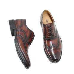 Broo Carved Leather Shoes Men's British Genuine Leather Business Formal Wear Pointed Toe Pumps Lace